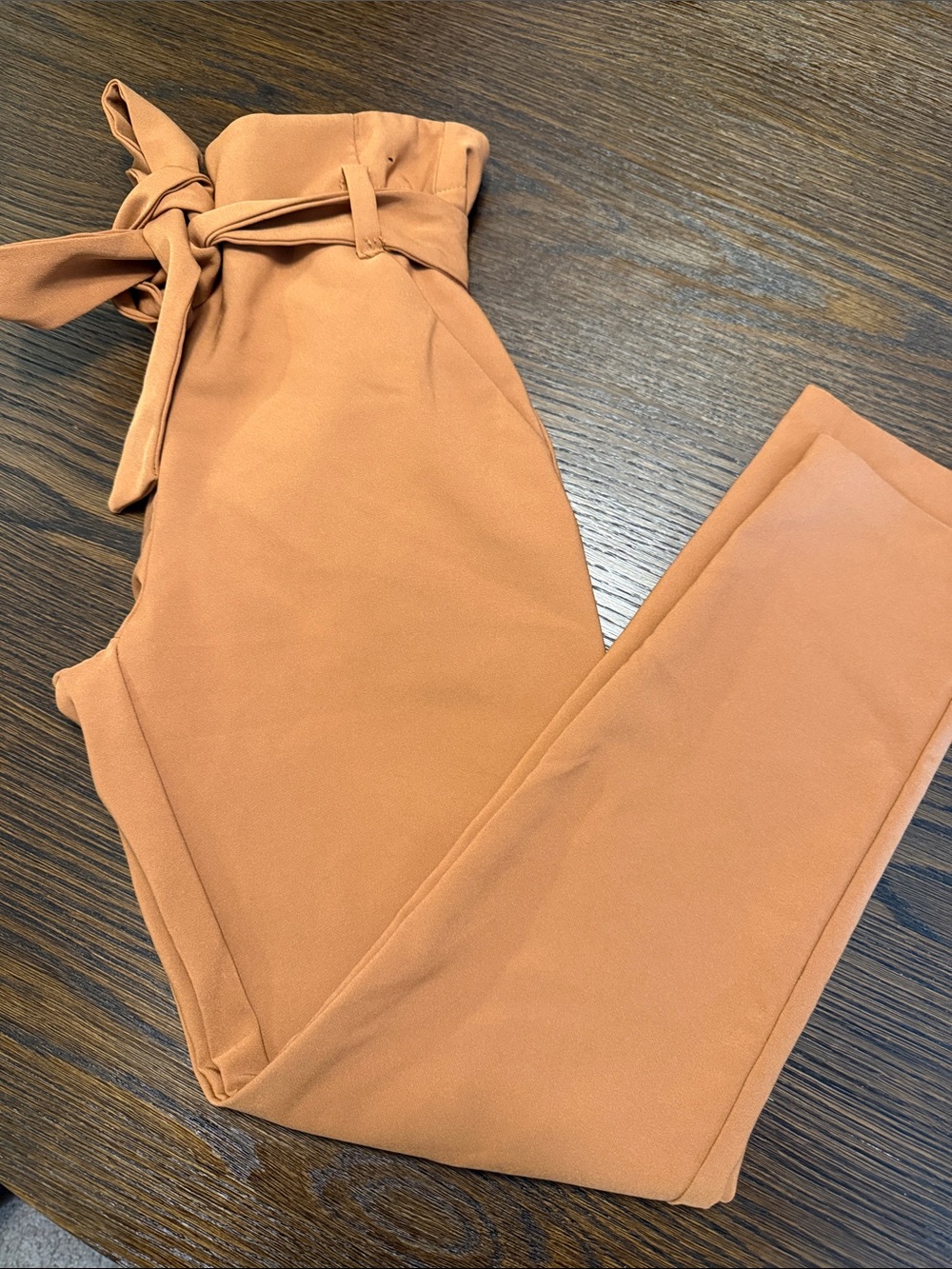 New York & Company High-Waist Paperbag Trousers in Rust